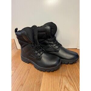 Combat Boots Mens Size 10 Black Synthetic Lace Up Work Ankle Lug Sole Winter